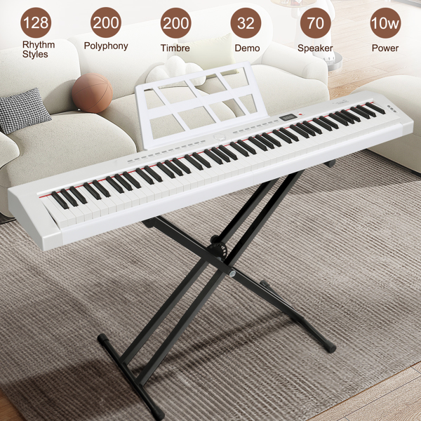 [Do Not Sell on Amazon]Glarry GPP-105 88 Key Full Size Semi-Weighted Standard Keyboards Digital Piano with Dual-tube X-Shape Stand, MIDI Bluetooth, Headphone，for Piano Lover White color