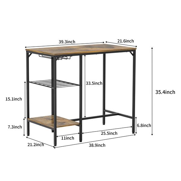 Bar Table and Chairs Set for 2, 3 Pieces Pub Dining Table Set, 2 Bar Stools PU Upholstery Seat with Backrest for Kitchen, Apartment, Small Space