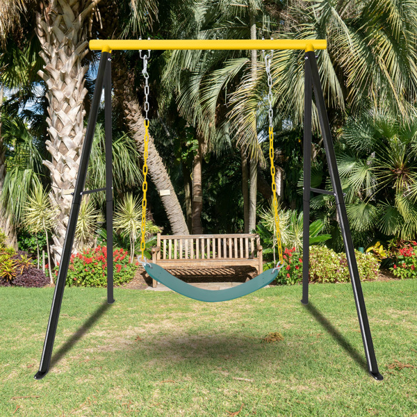 Metal Outdoor Garden Swing for Children, Porch Swing Frame, Heavy Duty A-Frame Children's Garden Swing, Swing Stand Frame for Yoga Hammock, Seat Included, Yellow