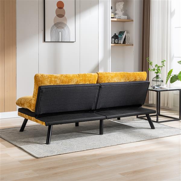 Convertible Sofa Bed  Loveseat Futon Bed Breathable Adjustable Lounge Couch with Metal Legs,Futon Sets for Compact Living Space  Chenille-Yellow