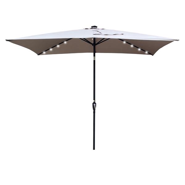 10 x 6.5t Rectangular Patio Solar LED Lighted Outdoor Umbrellas with Crank and Push Button Tilt for Garden Backyard Pool Swimming Pool