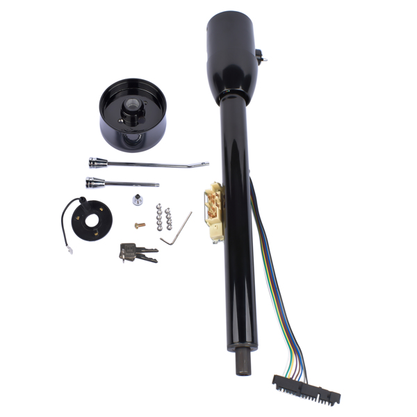 28" Black Tilt Street Rod Floor Shift Steering Column w/ Wheel Adapter & Key