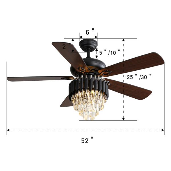 52 Inch Classics Ceiling Fan With 3 Speed Wind 5 Plywood Blades Remote Control AC Motor With Light