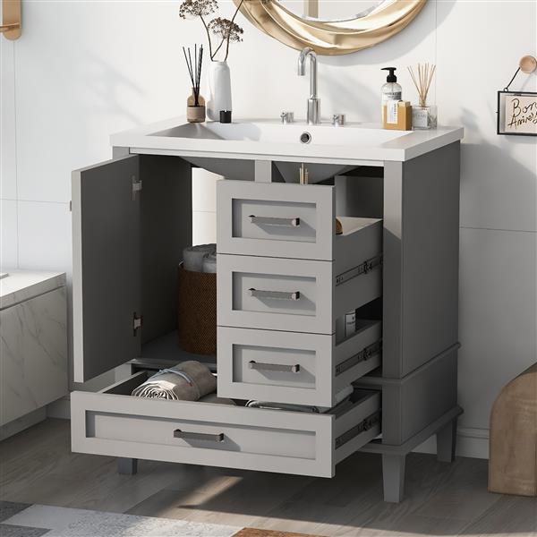 30" Bathroom Vanity , Modern Bathroom Cabinet with Sink Combo Set, Bathroom Storage Cabinet with a Soft Closing Door and 3 Drawers, Solid Wood Frame(Grey)