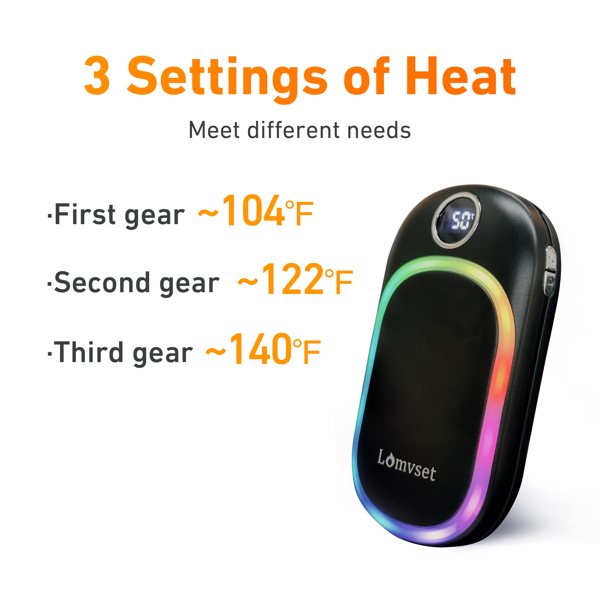 Hand Warmer Rechargeable Heater Portable: 10000mAh Hands Warmer with Color Lights , 1 Pack Mini Electric Hand Warmers,Heating Warmer for Camping Outdoors Winter Gift Women Men (No delivery on weekend)