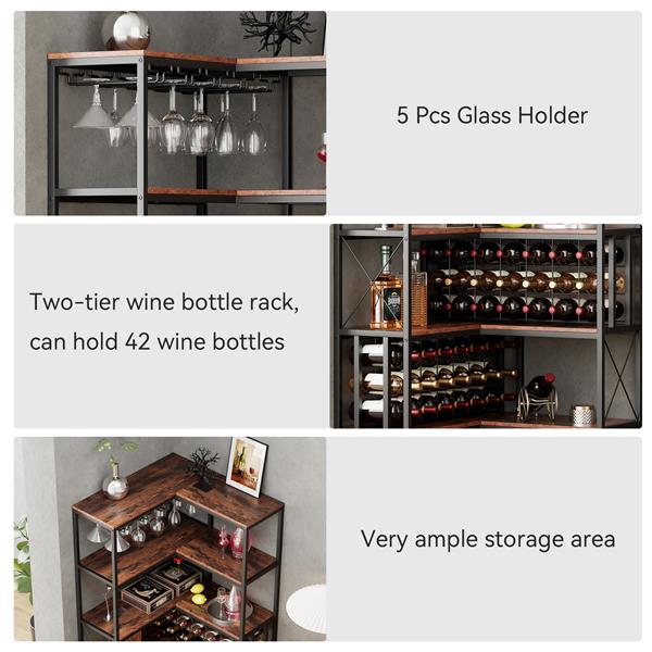 Corner Wine Rack Bar Cabinet Industrial  Floor Bar Cabinets for Liquor and Glasses Storage for Home Kitchen