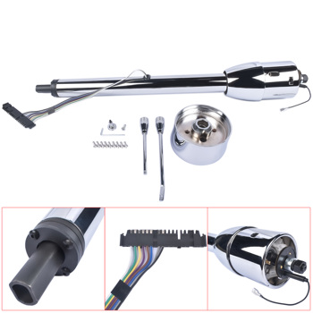 28\\" Chrome Tilt Street Rod Floor Shift Steering Column with Wheel Adapter No Key