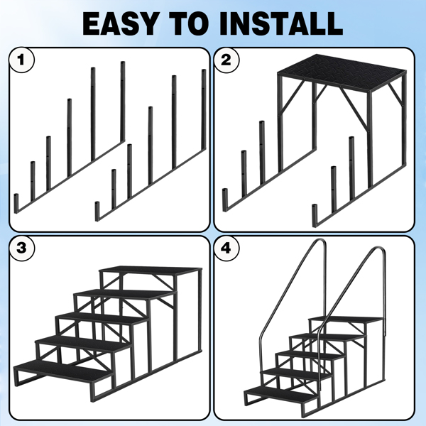 5 Step Ladder with Handrail, Swimming Pool Ladder Above Ground, 660 lb Load Capacity RV Steps with Anti-Slip Panel, Mobile Home Stairs for Reaching and Getting High