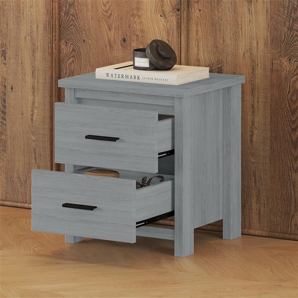 Vintage Two Drawer Wooden Nightstand, Simple and Generous, Large Storage Space,Light Gray