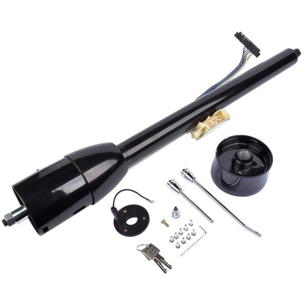 Black 32" Floor Shift Tilt Manual Steering Column w/ Key & 9 Hole Wheel Adpater