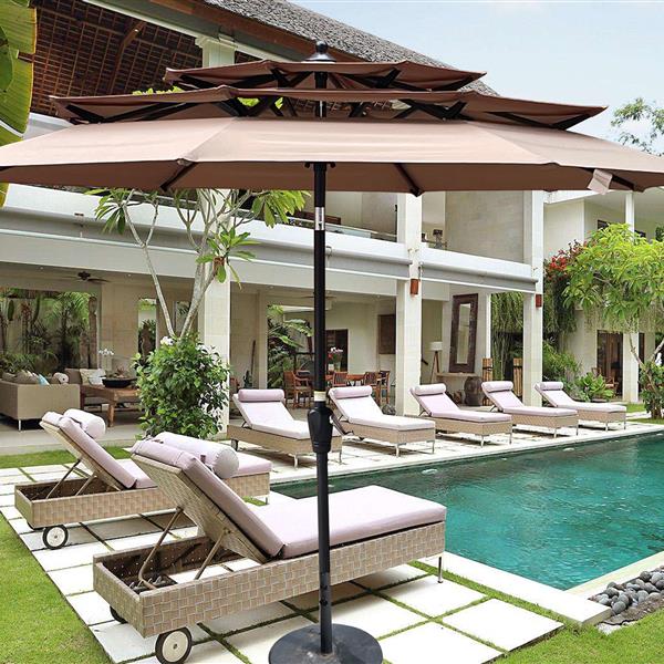 9Ft 3-Tiers Outdoor Patio  Umbrella with Crank and tilt and Wind Vents for Garden Deck  Backyard Pool Shade Outside Deck Swimming Pool