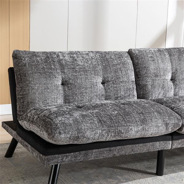 Convertible Sofa Bed  Loveseat Futon Bed Breathable Adjustable Lounge Couch with Metal Legs,Futon Sets for Compact Living Space  Chenille-Grey