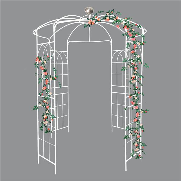 Metal Garden Arch Iron Garden Arbors Gazebo Dia 81.3'' x 114.2'' High Birdcage Shape Pergola Pavilion for Wedding Ceremony Cream White