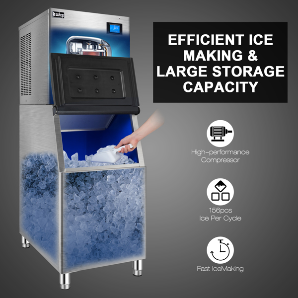 Commercial Ice Maker Machine, 400lbs/24H Production, 280lbs Storage Bin, Industrial Ice Machine, Stainless Steel Ice Maker for Bar/Cafe/Restaurant/Business, ETL Approved