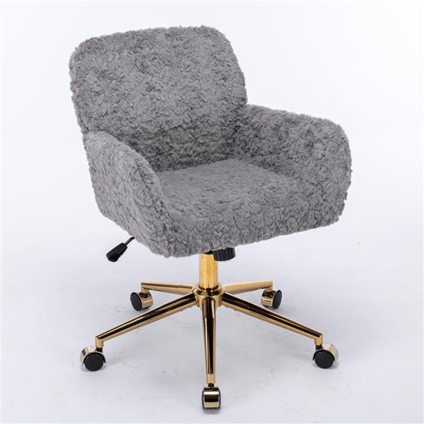 Furniture Office Chair,Artificial rabbit hair Home Office Chair with Golden Metal Base,Adjustable Desk Chair Swivel Office Chair,Vanity Chair(Gray)