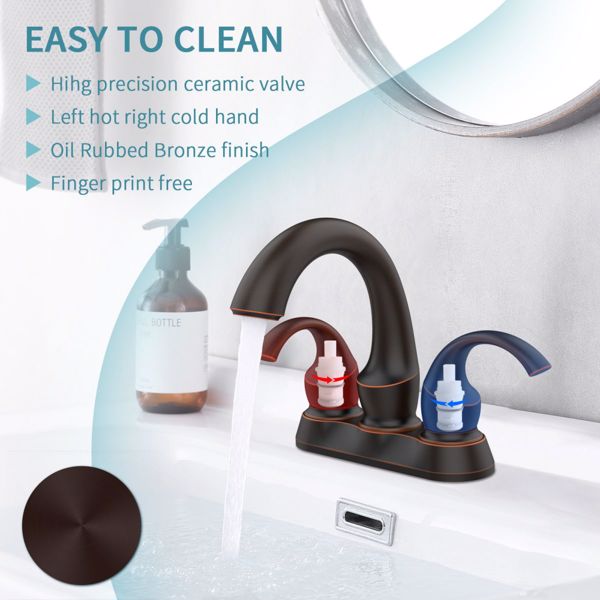 Bathroom Faucet 2-Handle Oil Rubbed Bronze with Aerator, Swan Style 4-inch Centerset Vanity Sink with Pop-Up Drain and Supply Hoses, FR4075-ORB