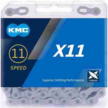 KMC X11-118L NP/BK 11 Speed Bicycle Chain - 1/2 x 11/128 inch, 118 Links