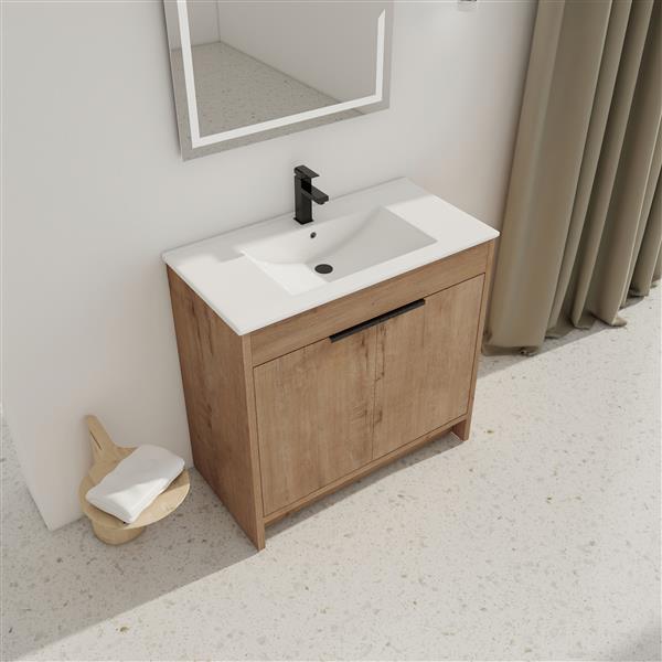 36"  Bathroom Vanity with White Ceramic Sink & 2 Soft-Close Cabinet Doors