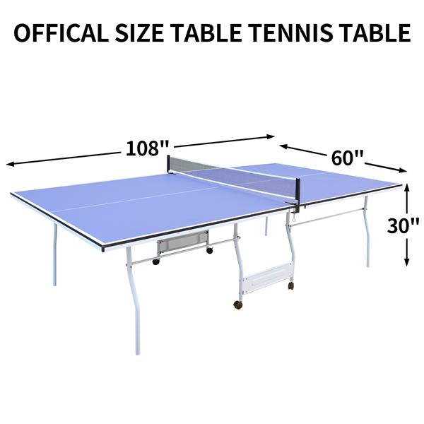 9ft Mid-Size Table Tennis Table Foldable & Portable Ping Pong Table Set for Indoor & Outdoor Games with Net, 2 Table Tennis Paddles and 3 Balls