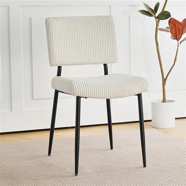 Modern Beige simple dining chair Fabric Upholstered Chairs home bedroom stool back dressing chair black metal legs(set of 2)