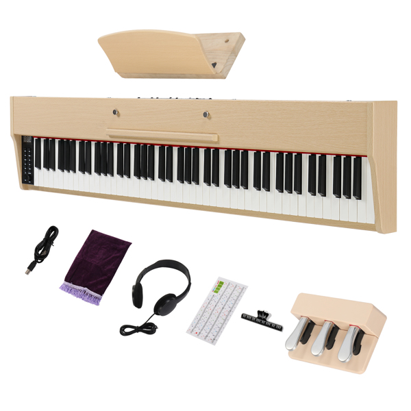 GPP-107 88 Key Full Size Semi-Weighted Standard Keyboards Wooden Digital Piano with  MIDI Bluetooth, Triple Pedals，Headphone and other accessories，for Piano beginner or Lover Natural Teak color