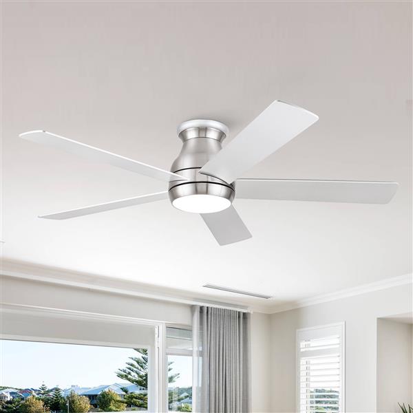 52" Low Profile Ceiling Fan in Brushed Nickel with Silver Blades