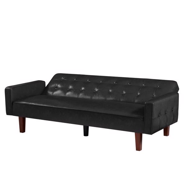 Black Convertible Double Folding Living Room Sofa Bed, PU Leather, Tufted Buttons, Suitable for Living Rooms And Bedrooms