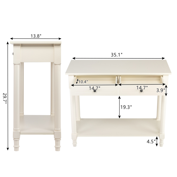 2-Tier Console Table with 2 Drawers， Console Tables for Entryway, Sofa Table with Storage Shelves, Entryway Table Behind Sofa Couch, for Living Room, Kitchen, Cream White