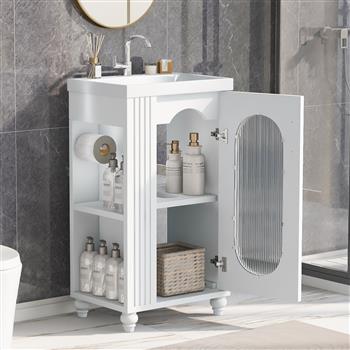 20\\" Bathroom Vanity with Sink, Bathroom Vanity Cabinet with Two-tier Shelf, Adjustable Shelf, Solid Wood and MDF, White