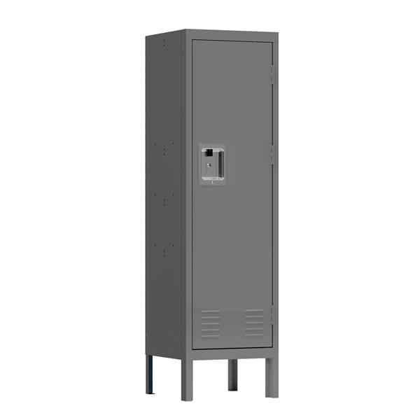 1 Door Tall Single Metal Locker-Retro Style Storage Cabinet--Industrial Furniture--For Living Room/Bedroom/Storage Room/Gym/School--Grey