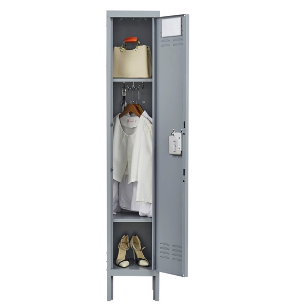 1 Door 66"H Metal Lockers With Lock for Employees,Storage Locker Cabinet for Home Gym Office School Garage,Gray