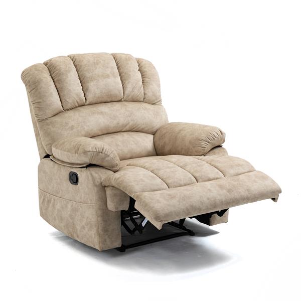 Large Manual Recliner Chair in Fabric for Living Room, Beige