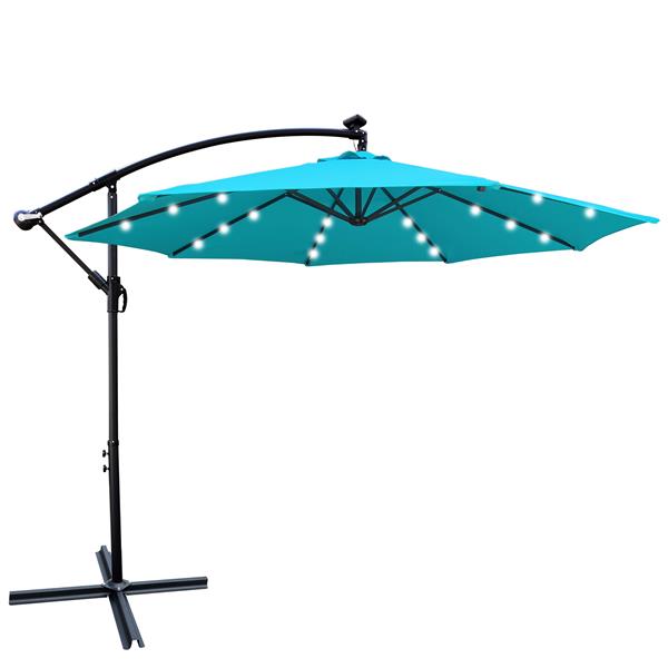 10 ft Outdoor Patio Umbrella Solar Powered LED Lighted Sun Shade Market Waterproof 8 Ribs Umbrella with Crank and Cross Base for Garden Deck Backyard Pool Shade Outside Deck Swimming Pool