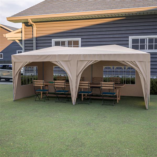 10'x20'Pop Up Canopy Outdoor Portable Party Folding Tent with 6 Removable Sidewalls + Carry Bag + 6pcs Weight Bag Beige