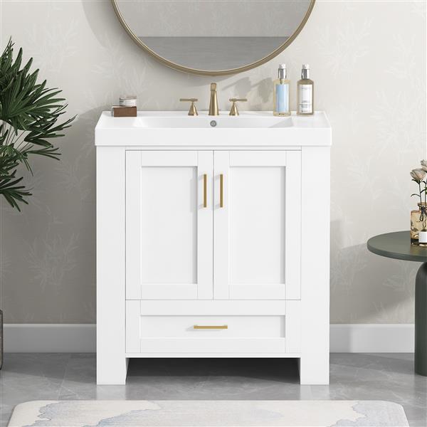 30'' Bathroom Vanity with Seperate Basin Sink, Modern Bathroom Storage Cabinet with Double-sided Storage Shelf,  Bathroom Vanity Cabinet with Single Sink