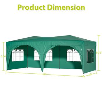 10\\'x20\\'  Pop Up Canopy Outdoor Portable Party Folding Tent with 6 Removable Sidewalls + Carry Bag + 6pcs Weight Bag Green