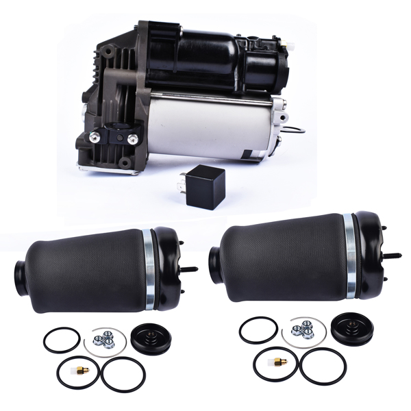 Pair Front Air Suspension Spring Bags + Compressor Pump for Mercedes-Benz GL-Class X164 GL350 GL450 GL550 M-Class W164 ML350 ML500 ML550 1643204313 1643200304