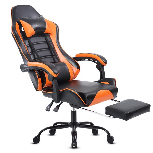 Computer Gaming Chairs with Footrest, Ergonomic Gaming Computer Chair for Adults, PU Leather Office Chair Adjustable Desk Chairs with Wheels, 360°Swivel Big and Tall Gamer Chair, Orange