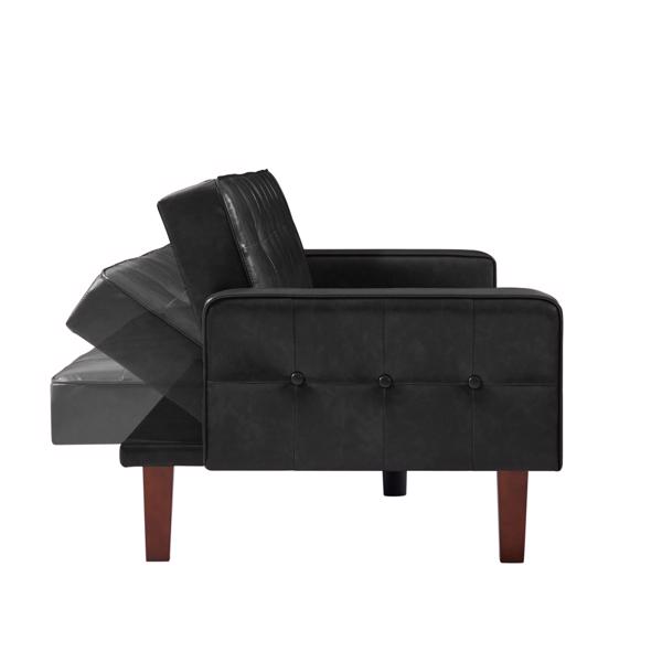 Black Convertible Double Folding Living Room Sofa Bed, PU Leather, Tufted Buttons, Suitable for Living Rooms And Bedrooms