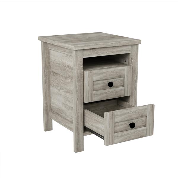 2-Drawer Farmhouse Wooden Nightstand with Well-proportioned Design and Sleek Lines, Wood Side Table with Storage Cabinet for Bedroom, Antique Gray