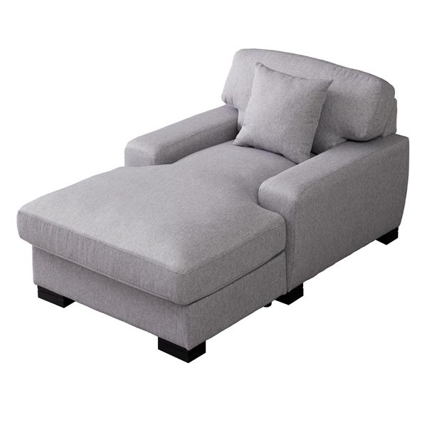 Modern Mid-Century Indoor Oversized Chaise Lounger Comfort Sleeper Sofa with Pillow and Soild Wood Legs, Linen, Gray