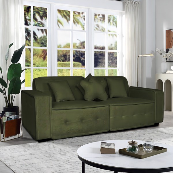 Green, Velvet cloth Modern Indoor Sofa With Three Pillows, 93.50"*35.23"*30.70"