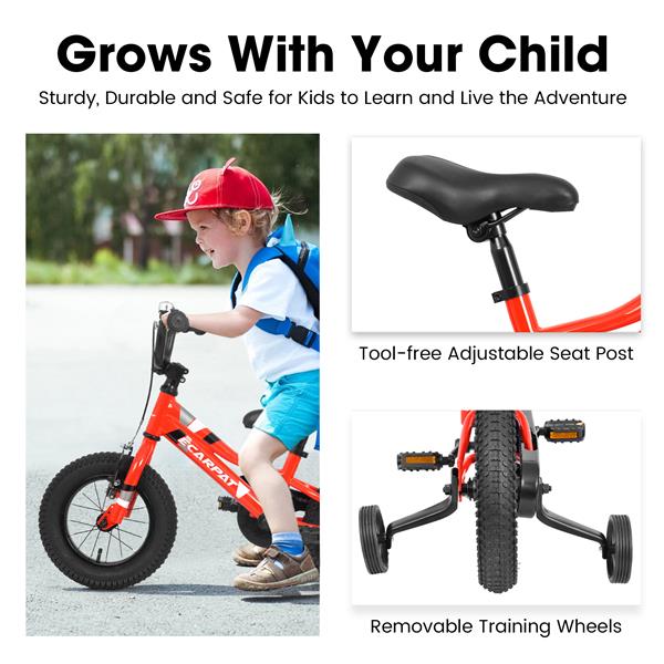 Kids' Bike 12 Inch Wheels, 1-Speed Boys Girls Child Bicycles For2-4Years, With Removable Training Wheels Baby Toys, Front V Brake, Rear Holding Brake