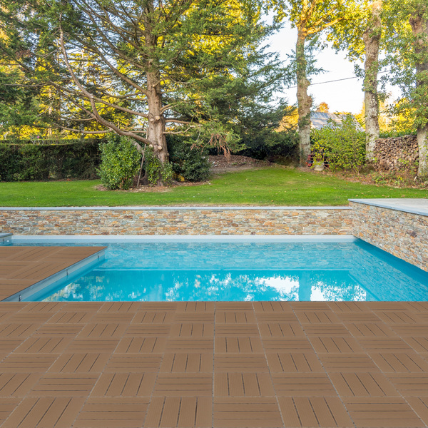 Plastic Interlocking Deck Tiles, 27 Pack, 11.4"x11.4" Waterproof Flooring Tiles for Indoor and Outdoor, Patio Floor Decking Tiles for Porch Poolside Balcony Backyard, Light Coffee