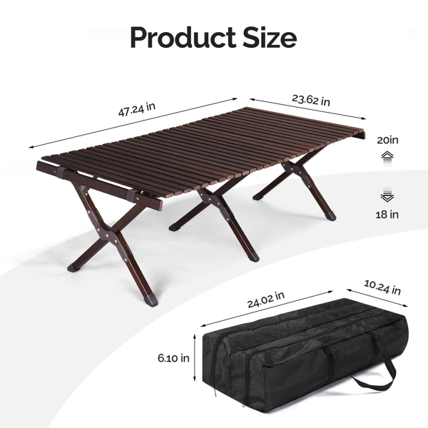 120*60*40cm  Wooden Camping Roll Table 