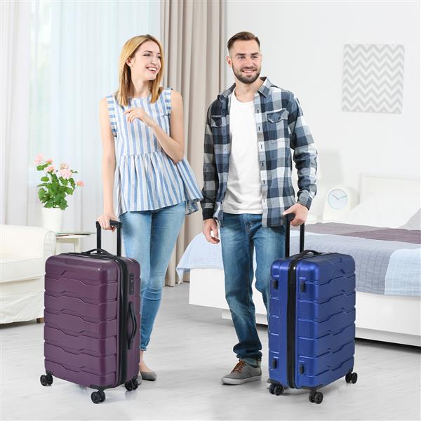 Luggage Sets New Model Expandable ABS+PC 3 Piece Sets with Spinner Wheels Lightweight TSA Lock (20/24/28),DEEP PURPLE