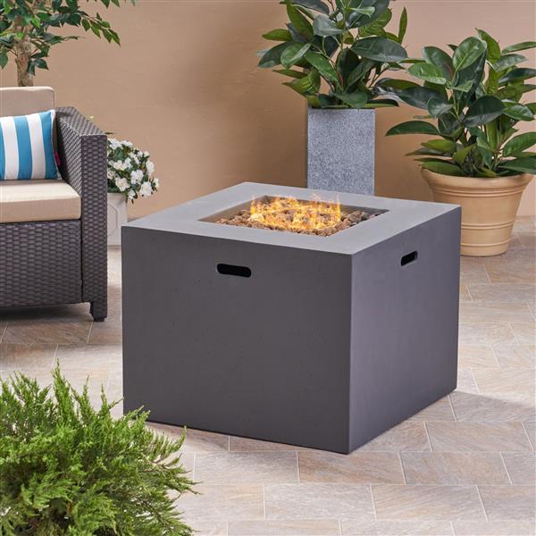 Outdoor Patio 24.5" H x 31.25" W Square Gas Burning Concrete fire Pit  - 40, 000 BTU, Dark Grey