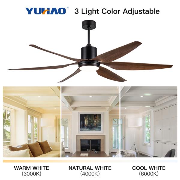 66" Vintage Ceiling Fan  Lighting with Brown Blades in Integrated LED