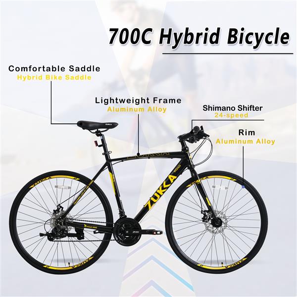 24 Speed Hybrid bike Disc Brake 700C Road Bike For men women's City Bicycle