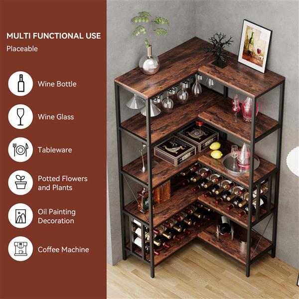 Corner Wine Rack Bar Cabinet Industrial  Floor Bar Cabinets for Liquor and Glasses Storage for Home Kitchen